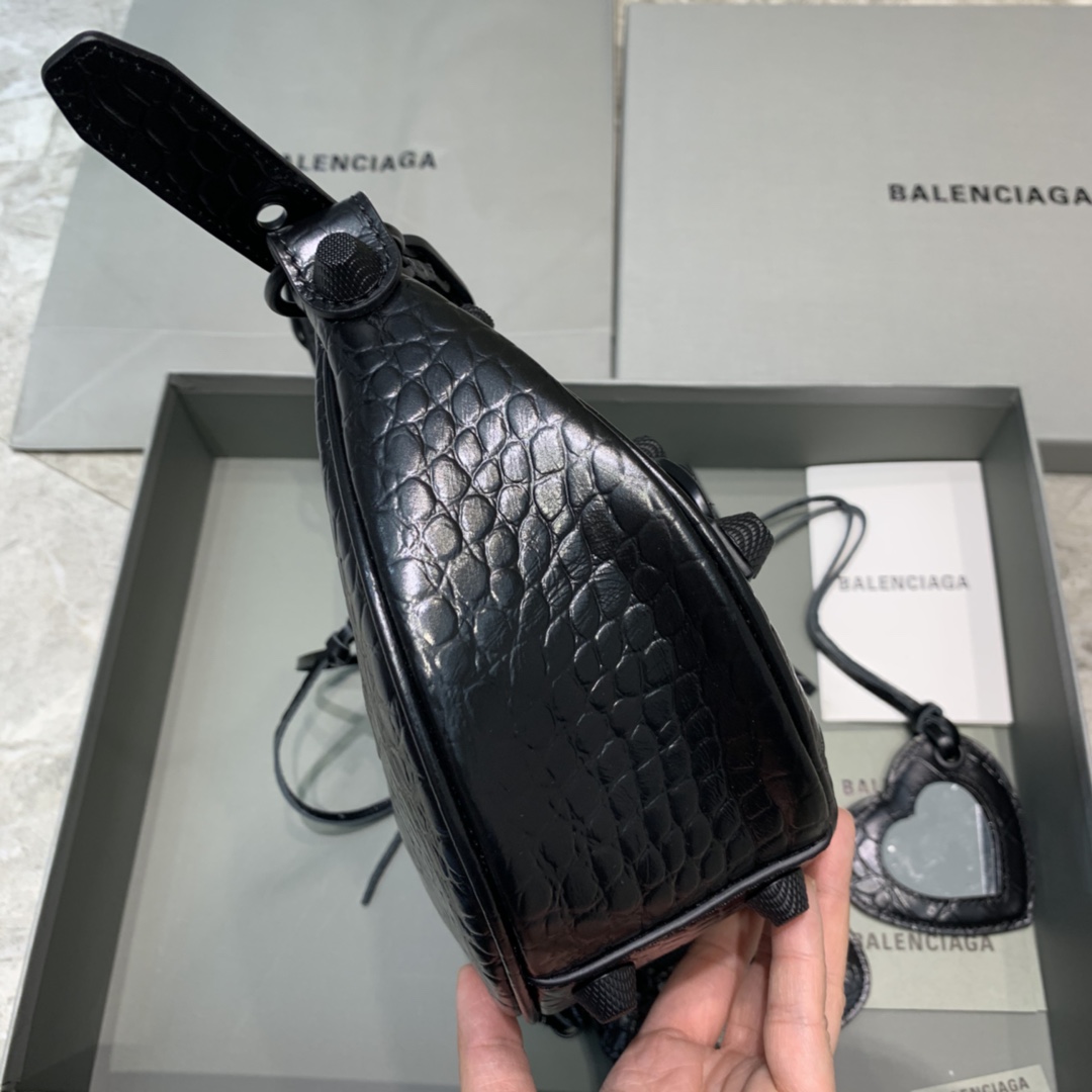 Balenciaga Le Cagole Small Shoulder Bag Crocodile Embossed Black